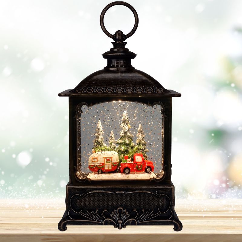 Red Truck 10"W Glitter Lantern